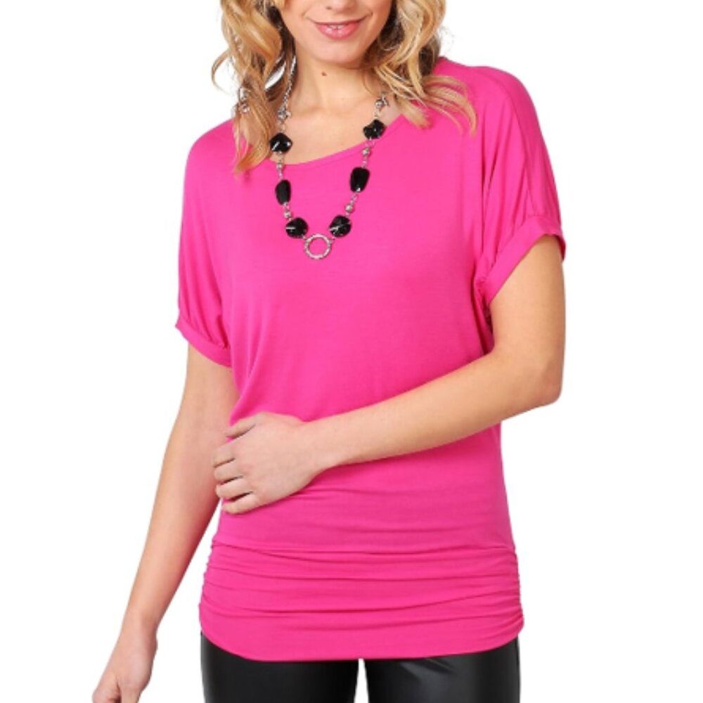 KRISP Dolman Shirring Drape Loose Banded Short Sleeve Top